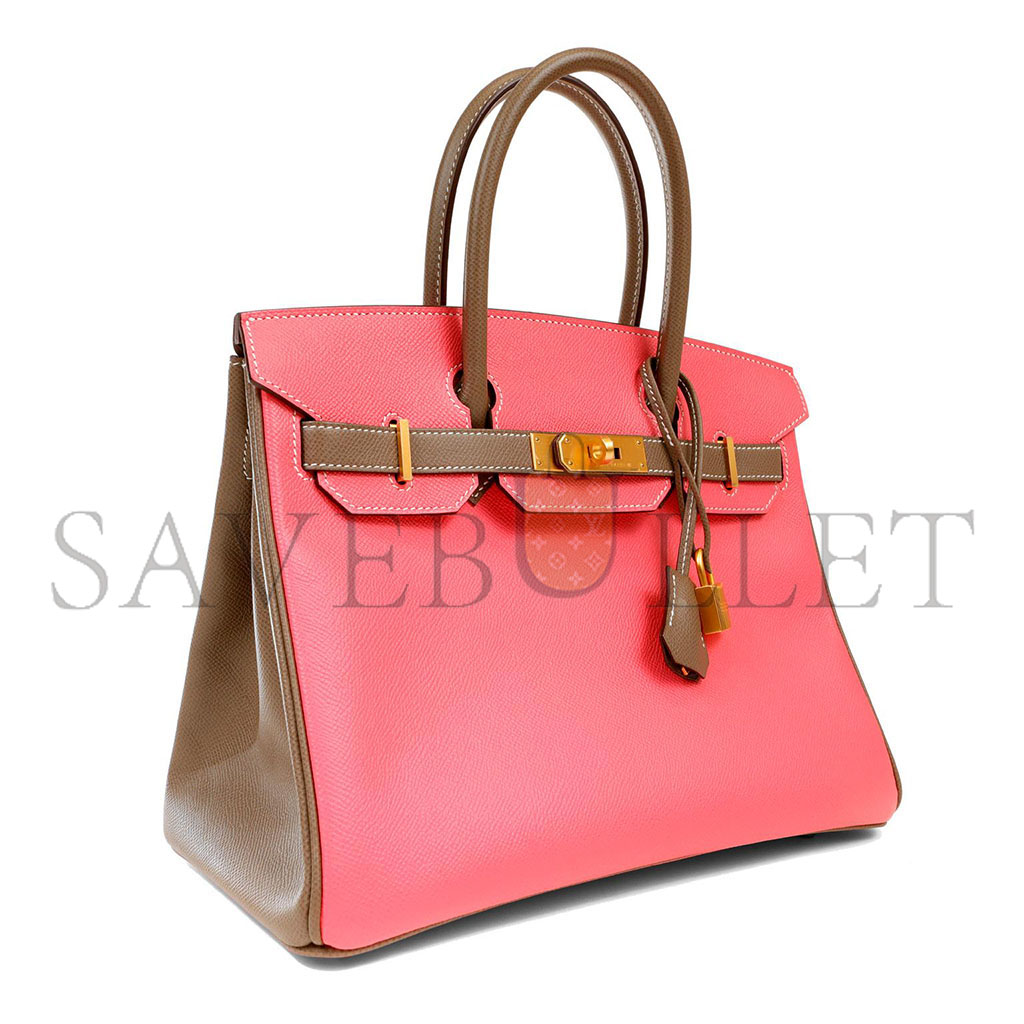 H**mes birkin 30 epsom lipstick pink and elephant grey gold buckle 1028115538752 (30*23*15cm)